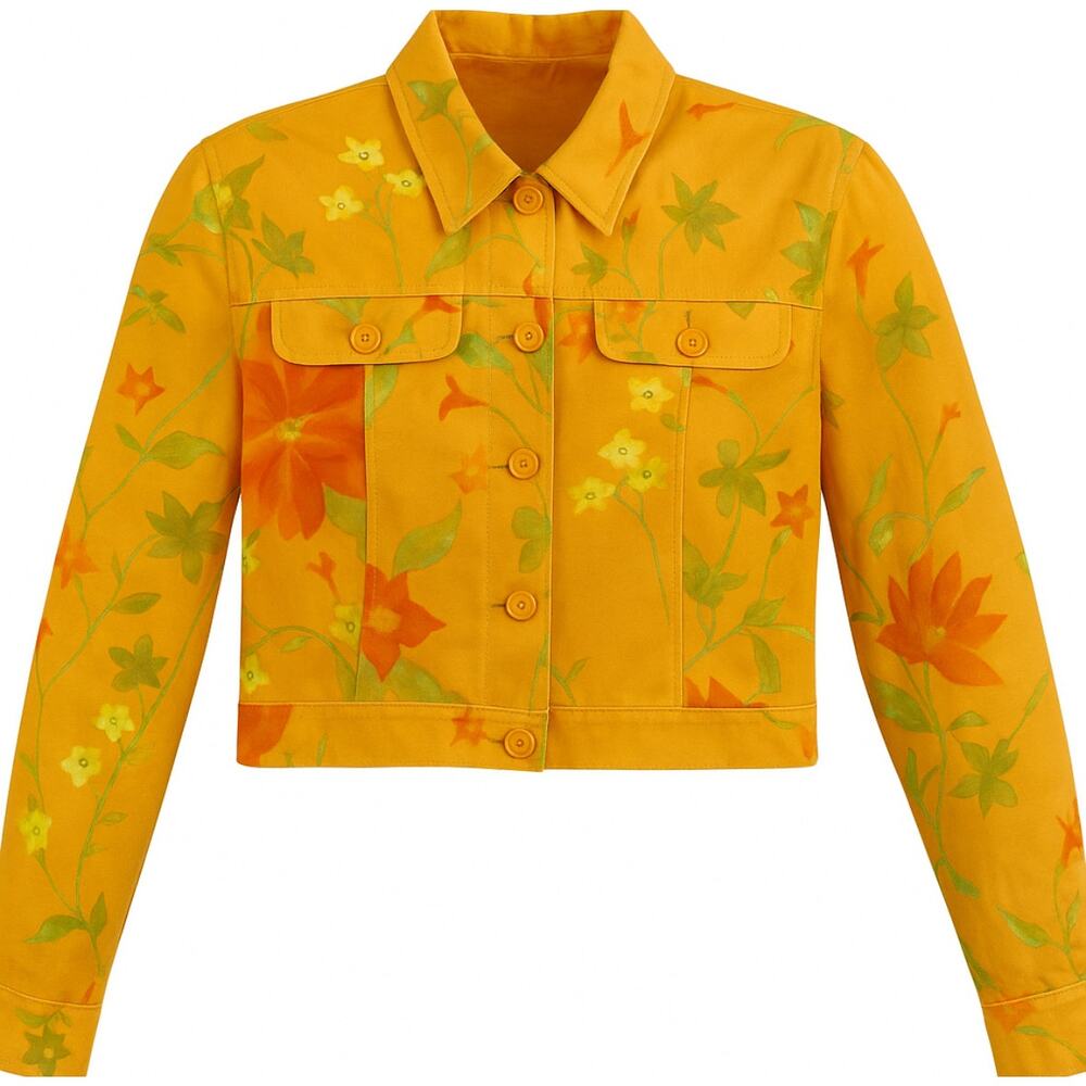 Carlisle Orange Yellow Floral Cropped Jacket Silk Cotton Blend Size 10